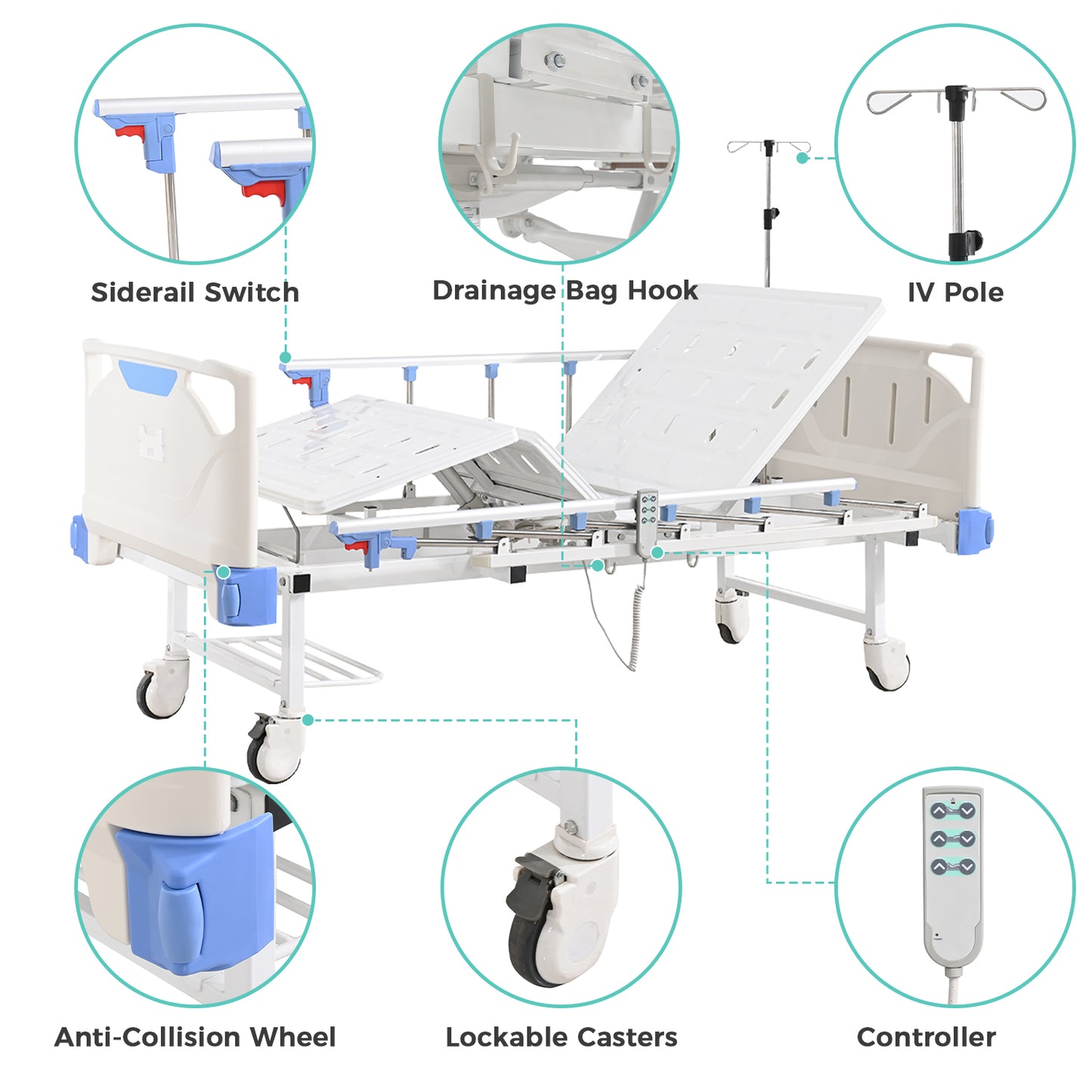 Full Electric Hospital Bed with Memory Mattress for Home Use-Back&Leg Adjustable-IV Pole Included-5" Casters, 530LBS Loading, Adjustable Medical Bed Frame