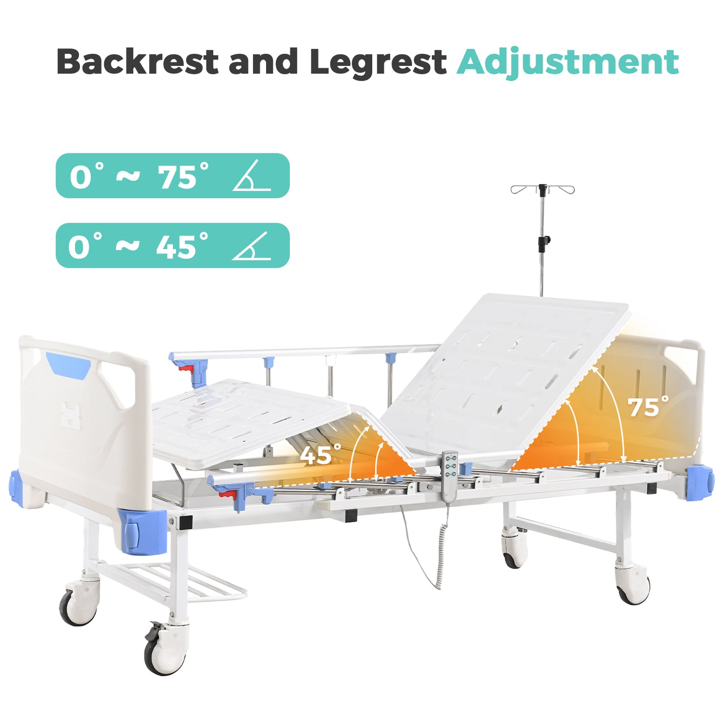 Full Electric Hospital Bed with Memory Mattress for Home Use-Back&Leg Adjustable-IV Pole Included-5" Casters, 530LBS Loading, Adjustable Medical Bed Frame