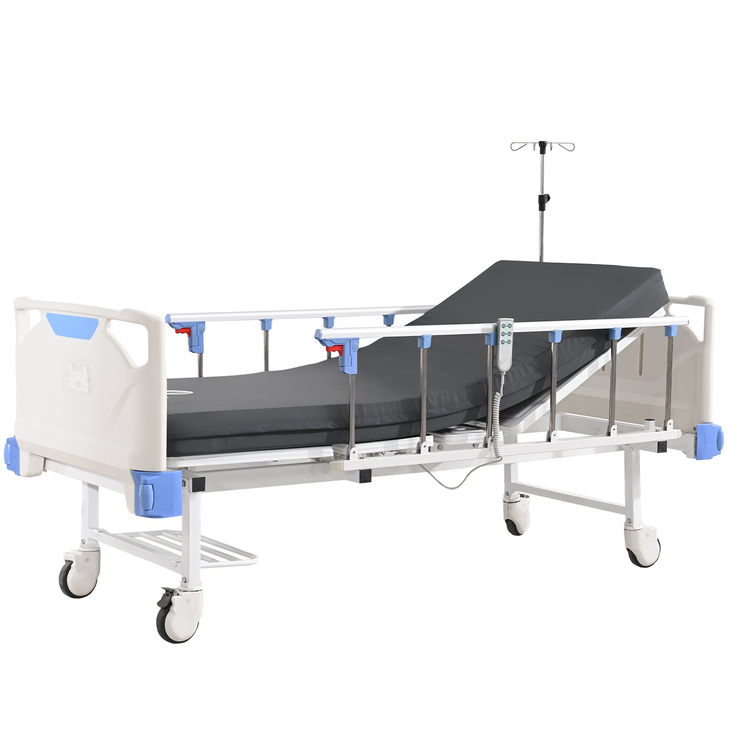 Full Electric Hospital Bed with Memory Mattress for Home Use-Back&Leg Adjustable-IV Pole Included-5" Casters, 530LBS Loading, Adjustable Medical Bed Frame