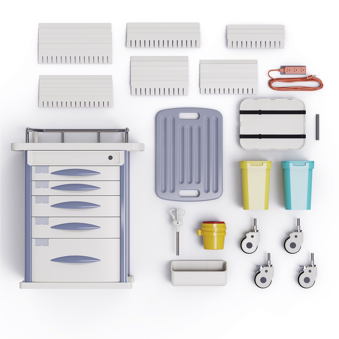 OLERN Medical Rolling Crash Cart with Accessories-CPR Board, IV Pole, O2 Holder, Trash Bin, Drawers with Dividers, Mobile Medical Cart for Clinic, Hospital, Nursing Center, Salon, 29.5”Wx18.7”Dx37.4”H