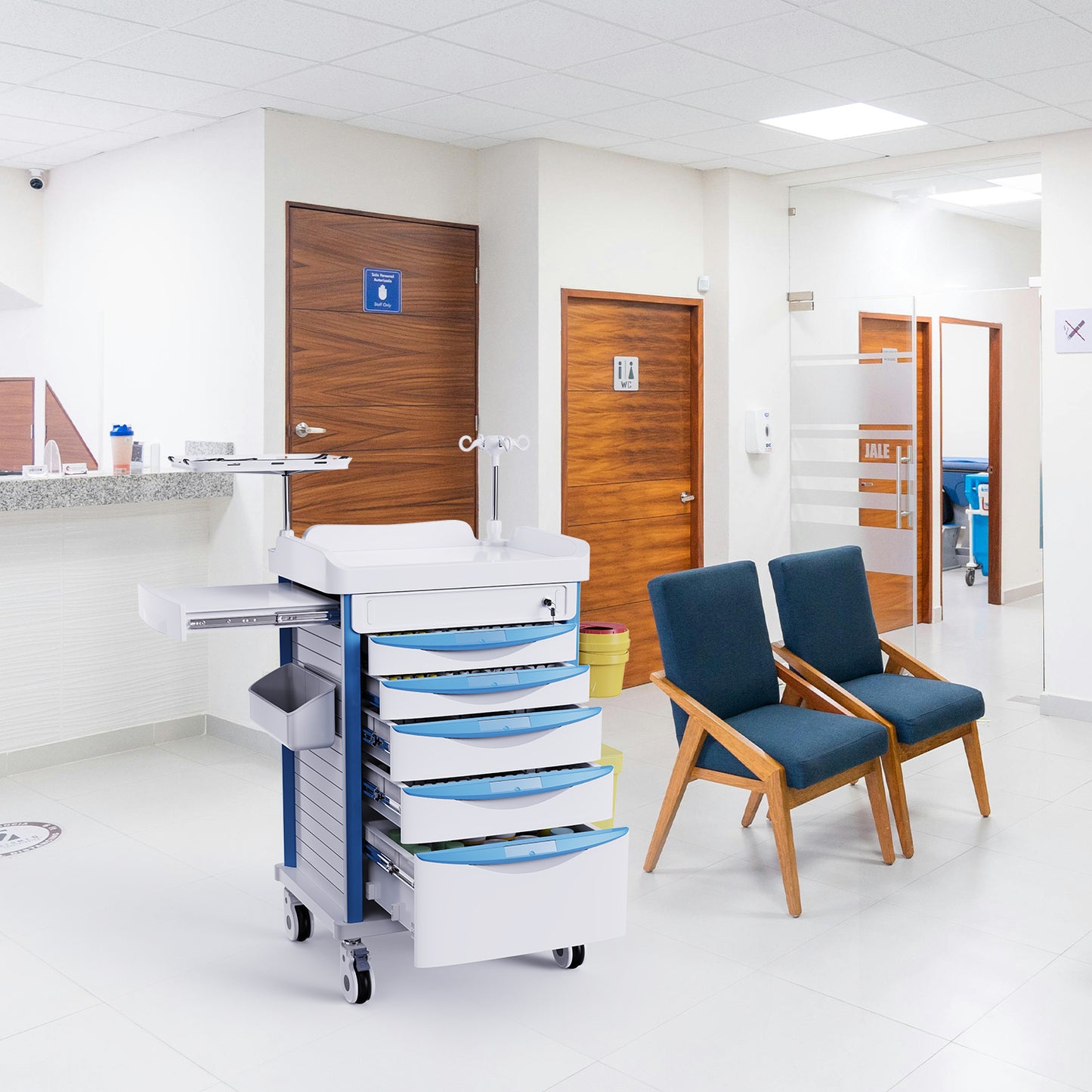 OLERN Rolling Medical Storage Crash Cart with Drawers - Adjustable IV Pole, Silent Casters, Needle Disposal Holder, Trash Bin, O2 Holder - Nursing Trolley Cart for Clinic, Hospital and Home Use