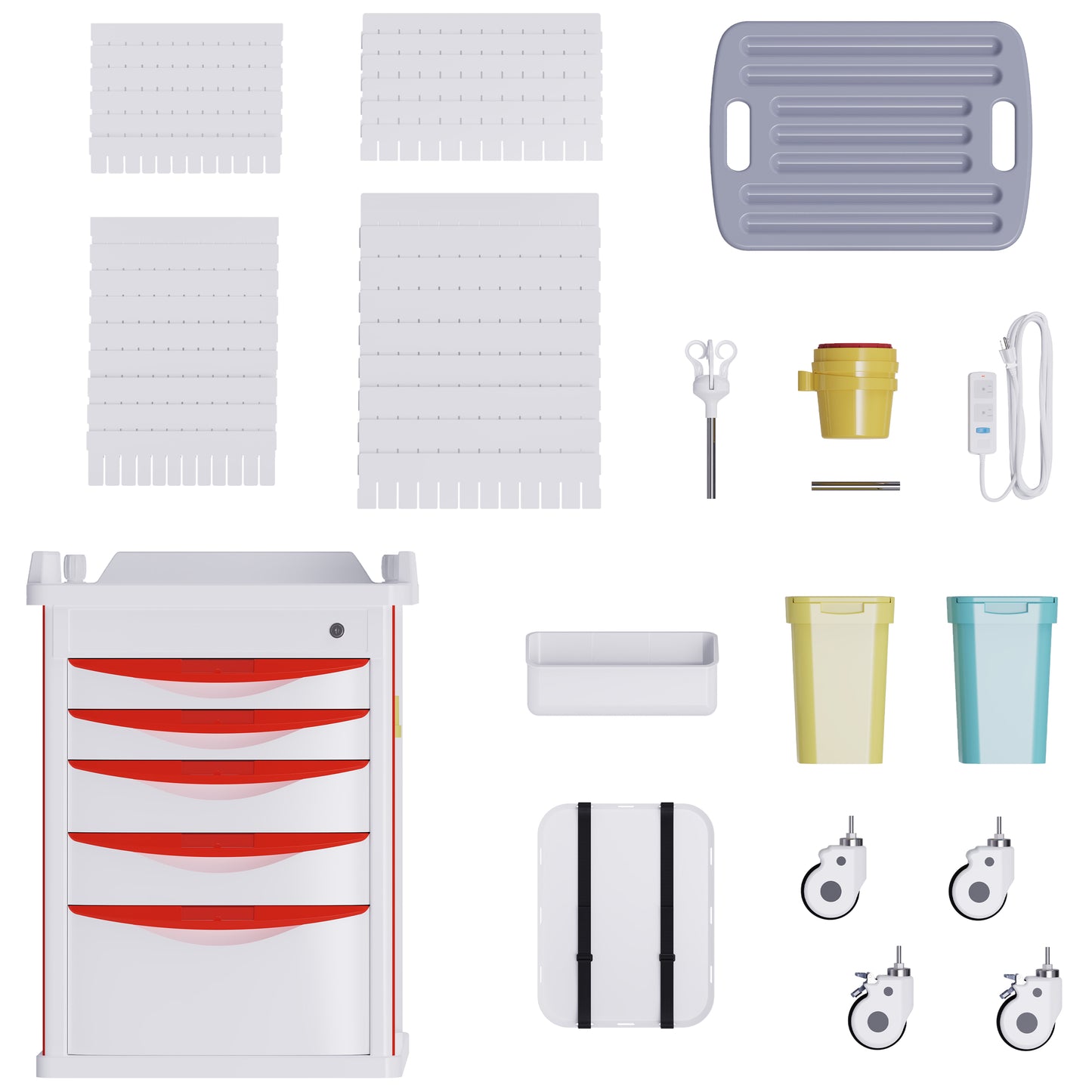 OLERN Rolling Medical Storage Crash Cart with Wheels and Drawers Hospital and Home Use