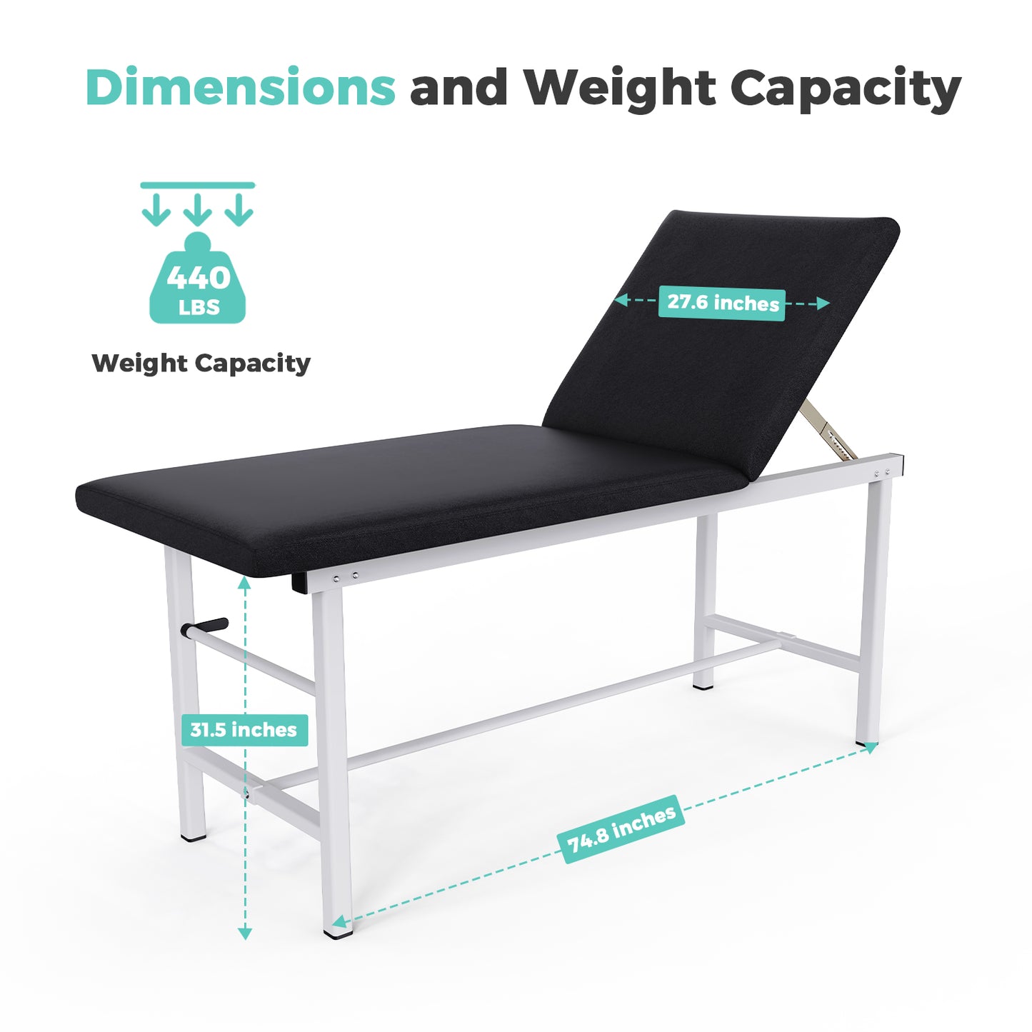 27.6" Width Comfortable Folding Medical Exam Table Backrest Adjustable with Paper Towel Holder, Exercise Therapy Table with Folding Legs, Message Bed for Home Use, Clinic, Hospital, Chiropractic