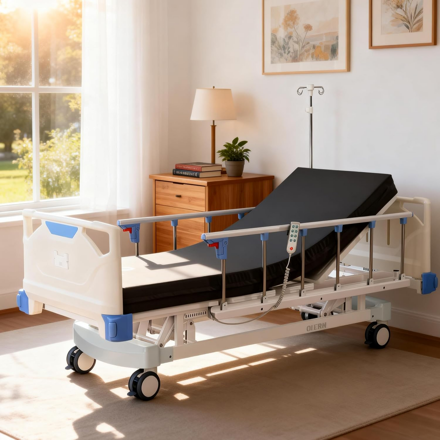 OLERN 3 Function Electric Hospital Bed with 4.7" Memory Foam Mattress