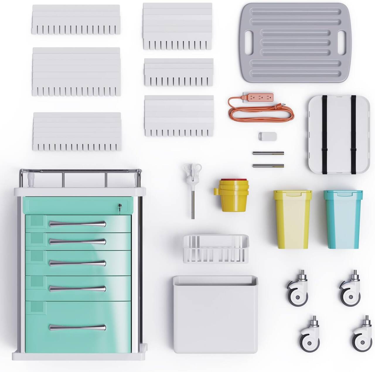 OLERN Rolling Medical Crash Cart with Drawers All-in-one