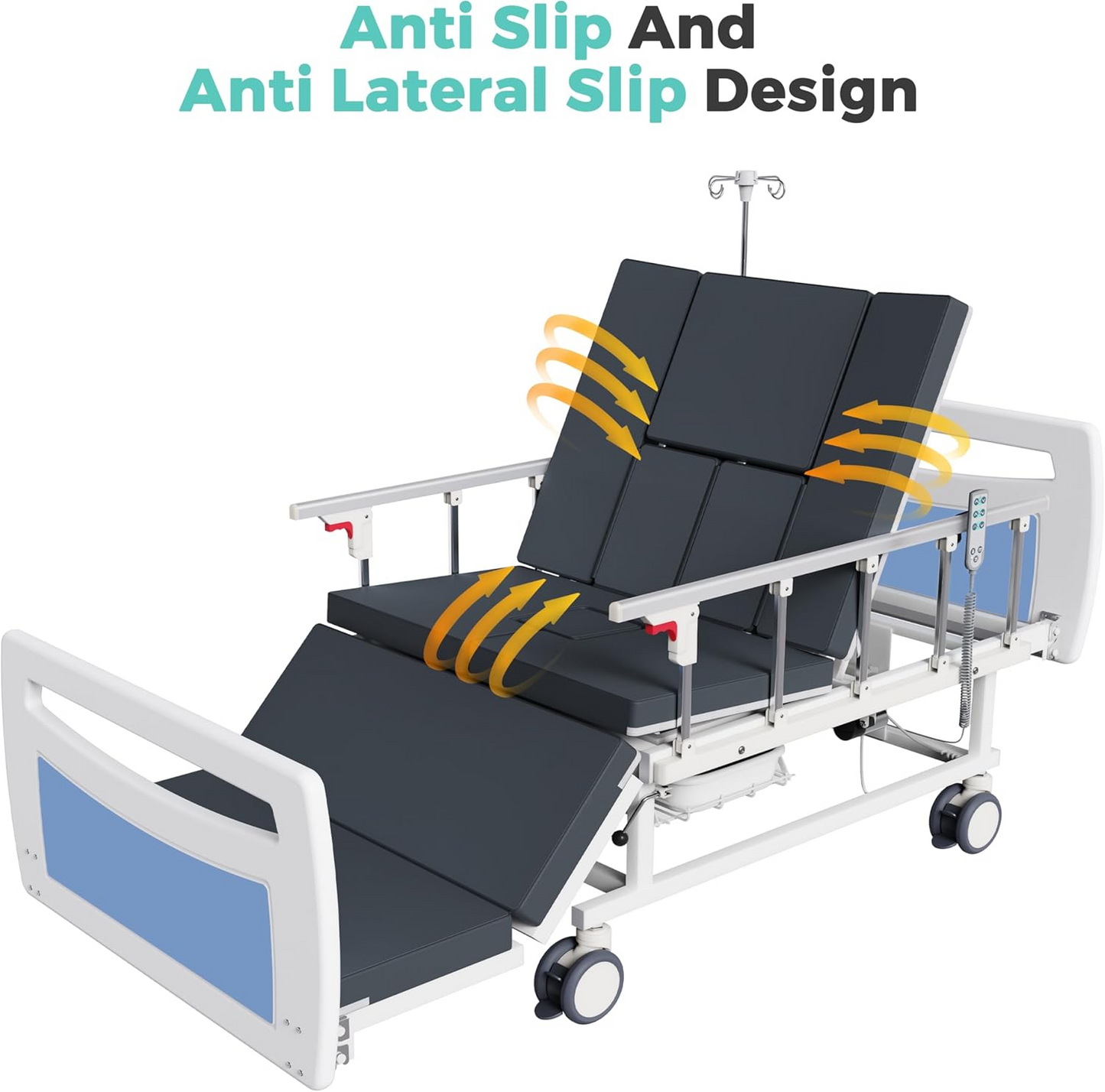 Advanced Full Electric Hospital Bed for Home Use,Adjustable Nursing Bed with Remote Control,5" Large Locking Casters,Waterproof Foam Mattress,IV Pole,Bedpan,Hair-Washing Device,550 LBS Loading