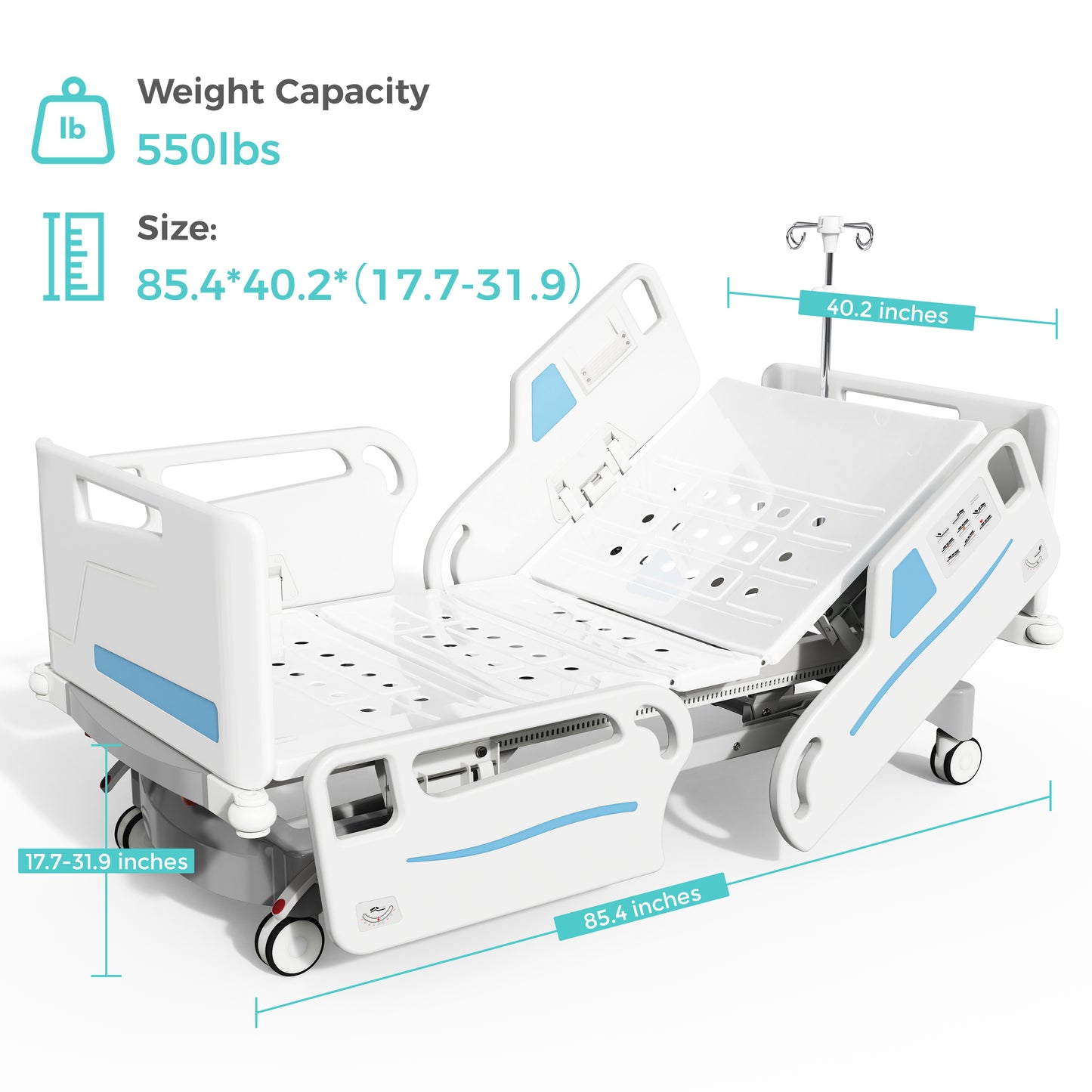 OLERN Electric ICU Hospital Bed 5 Functions with Waterproof Mattress for Home Use