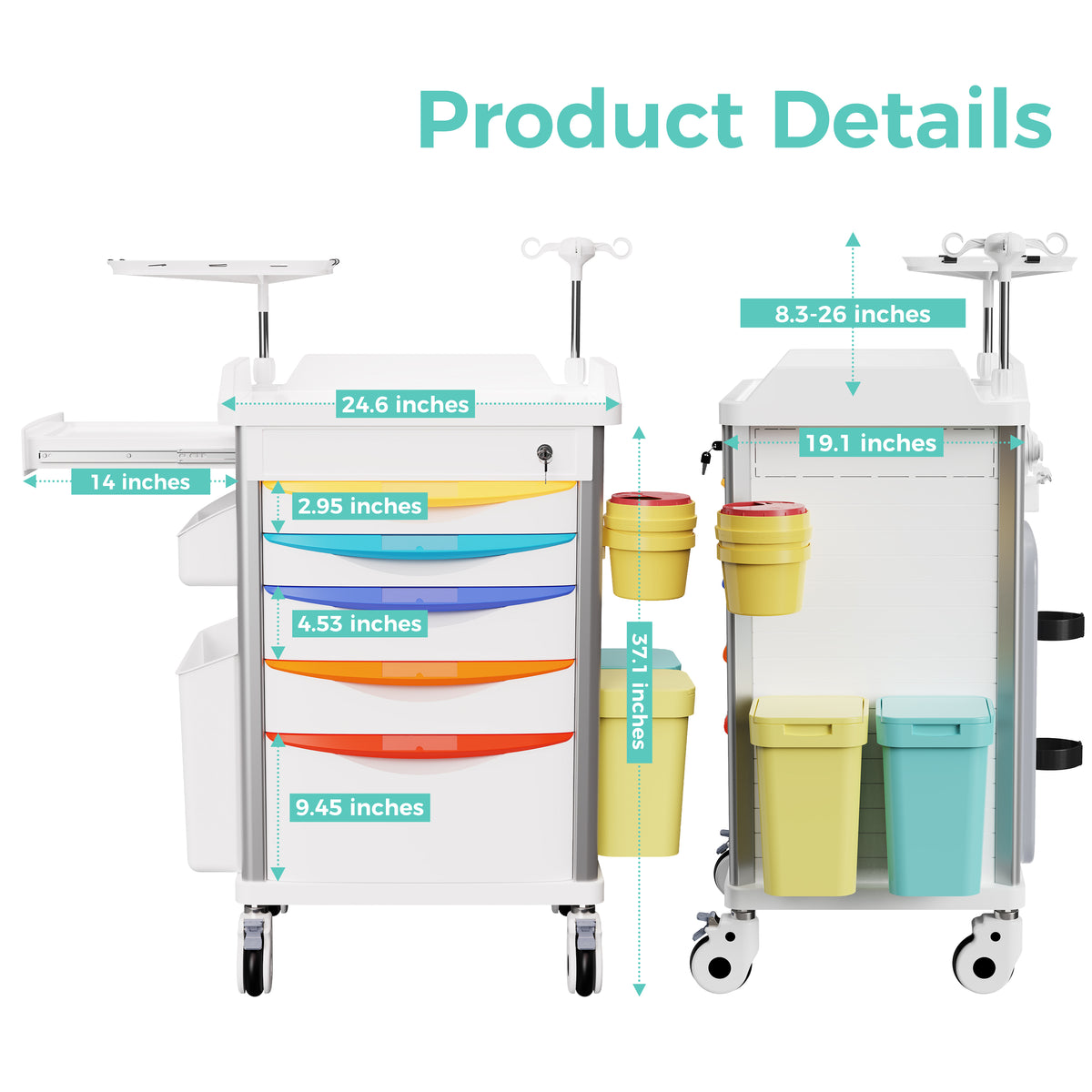 OLERN Pediatric Emergency Crash Cart with Colorful Drawers & IV Pole