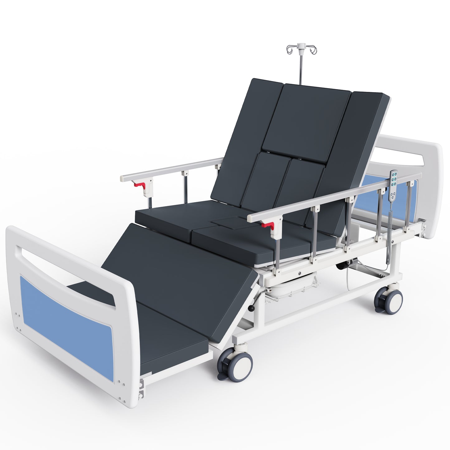 Advanced Full Electric Hospital Bed for Home Use,Adjustable Nursing Bed with Remote Control,5" Large Locking Casters,Waterproof Foam Mattress,IV Pole,Bedpan,Hair-Washing Device,550 LBS Loading