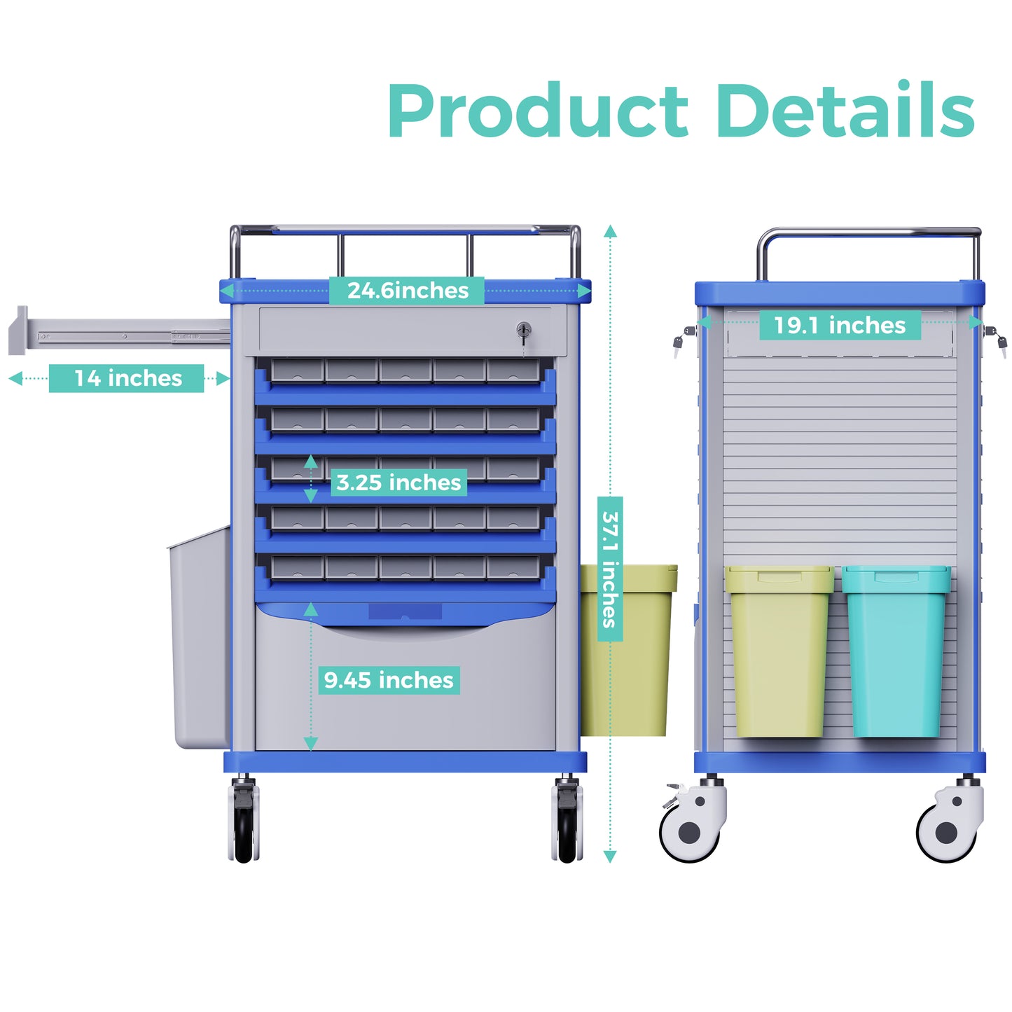 OLERN Medication Bins Cart with 200 Bins, 5 Medicine Tray and Drawer with Hidden Sub Laptop Workbench