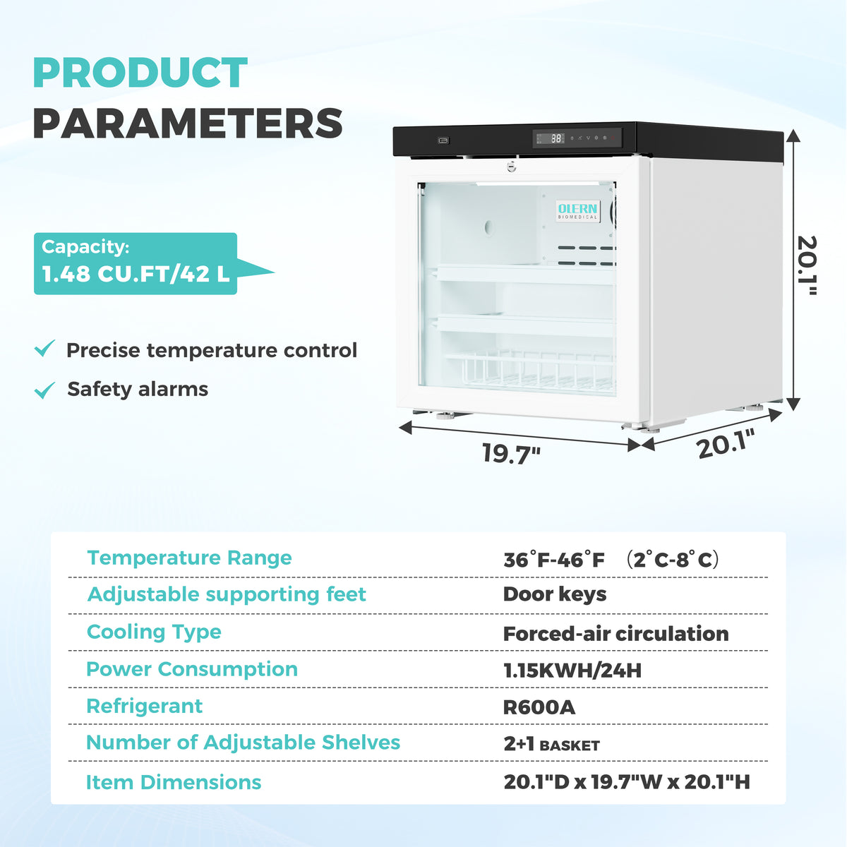 OLERN 1.5 cu.ft. Countertop Medical Refrigerator,Compact Vaccine Lab Fridge