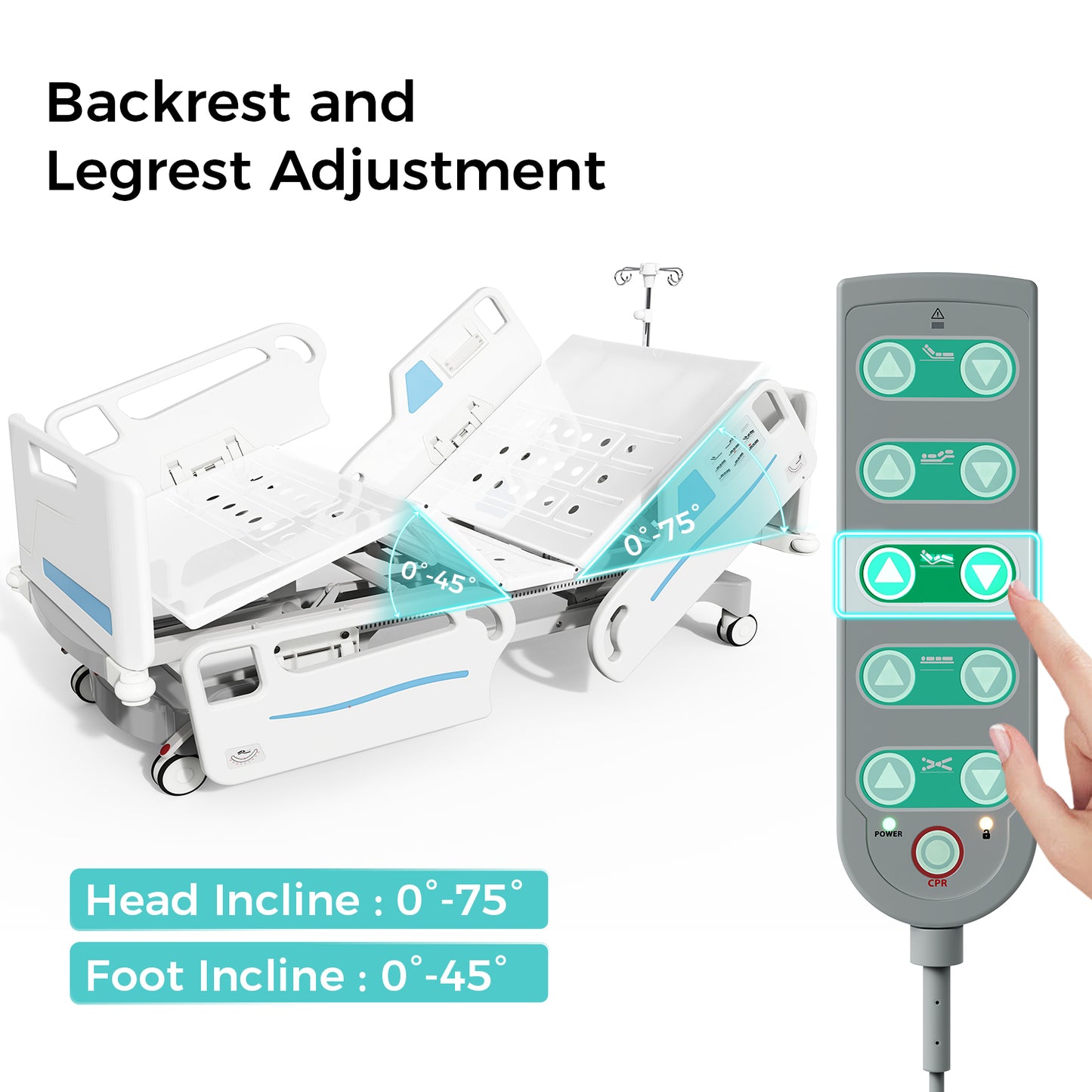 OLERN Electric ICU Hospital Bed 5 Functions with Waterproof Mattress for Home Use
