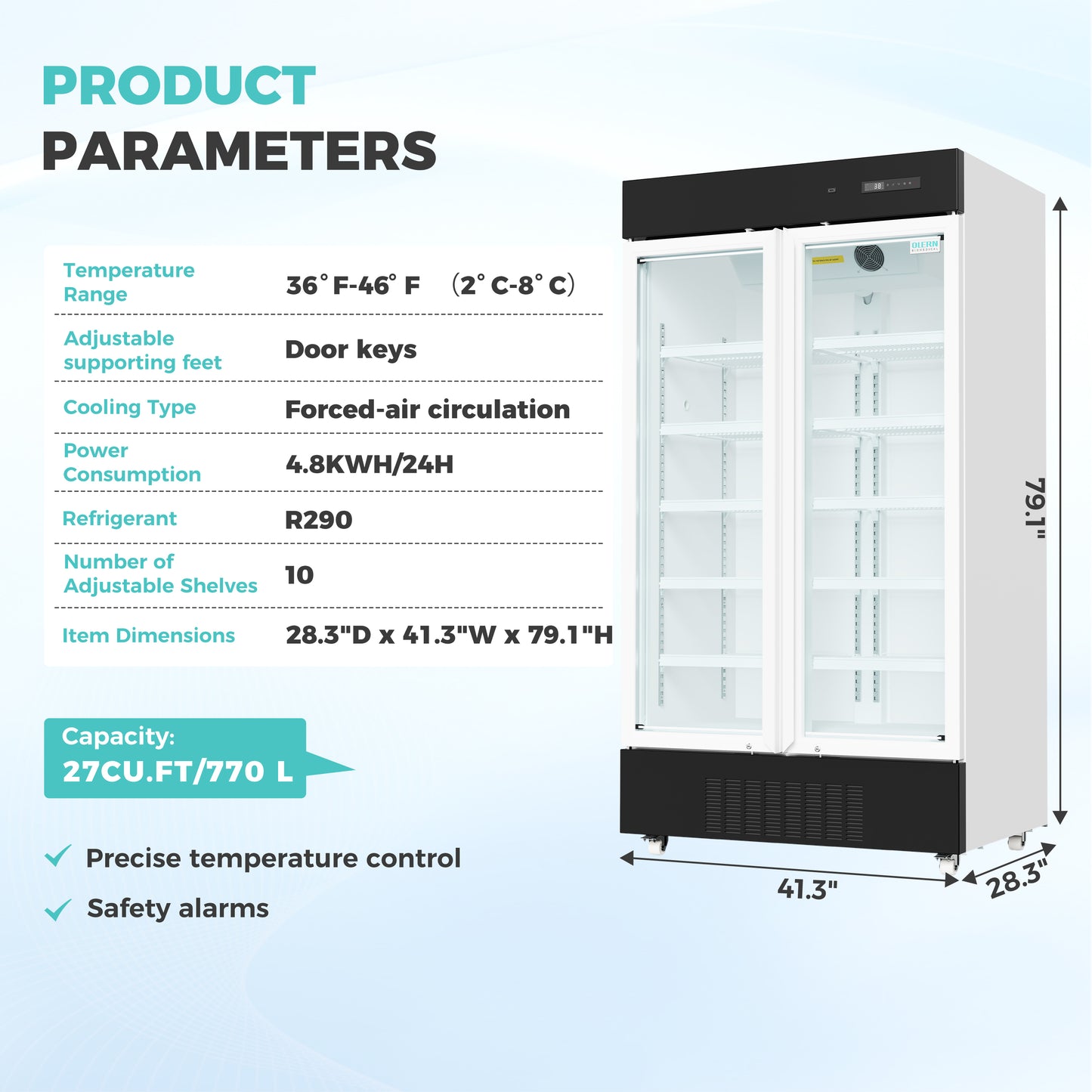 Frost-free vaccine refrigerator with locking casters