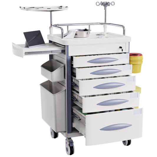 OLERN Medical Rolling Crash Cart with Drawers and File Box