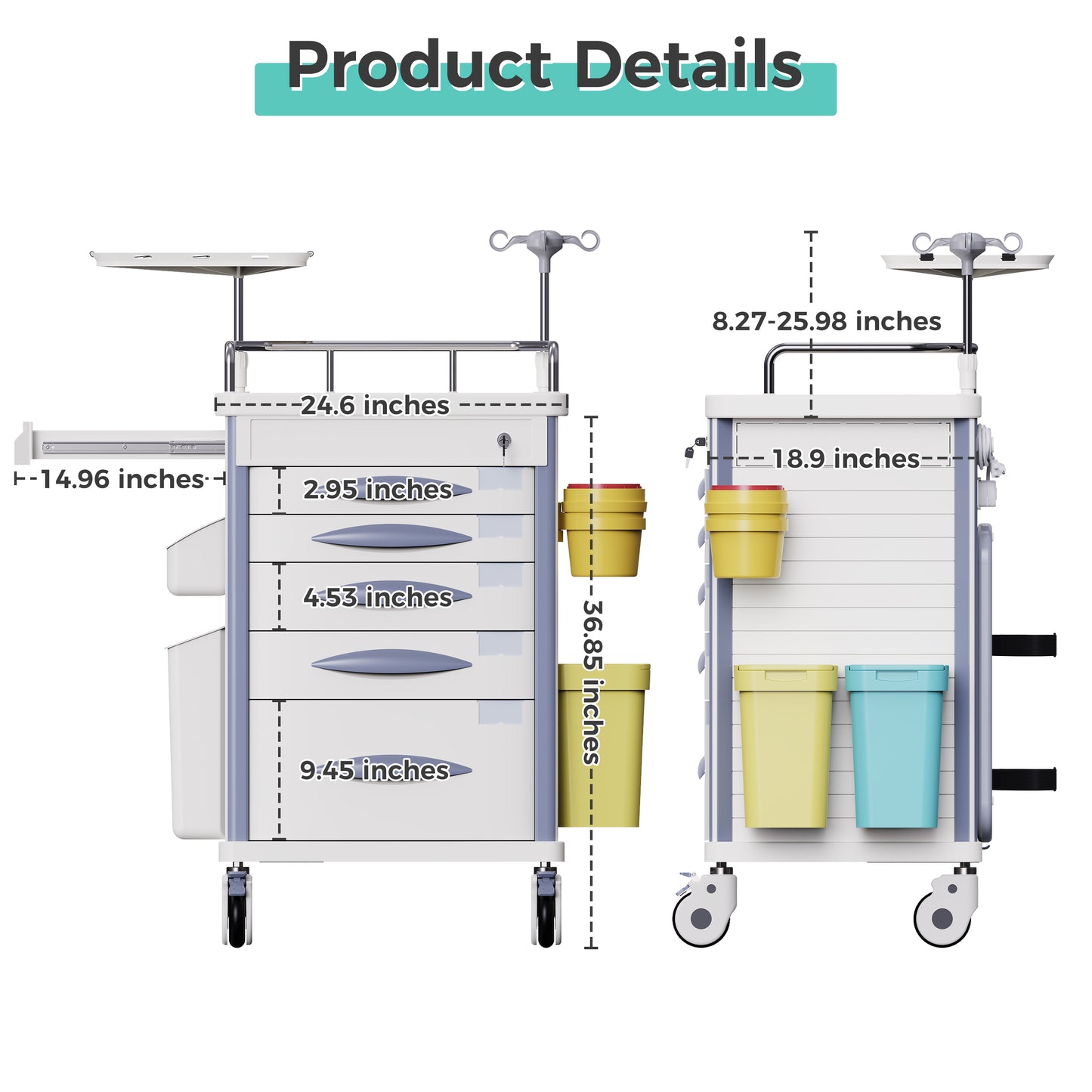 OLERN Medical Rolling Crash Cart with Drawers and File Box