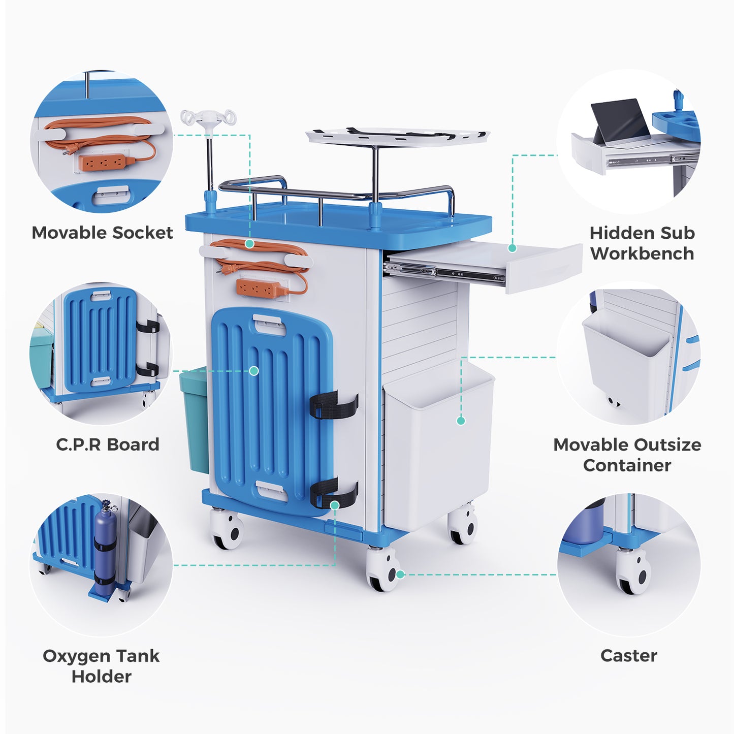 OLERN Medical Rolling Crash Cart with Drawers Emergency Cart