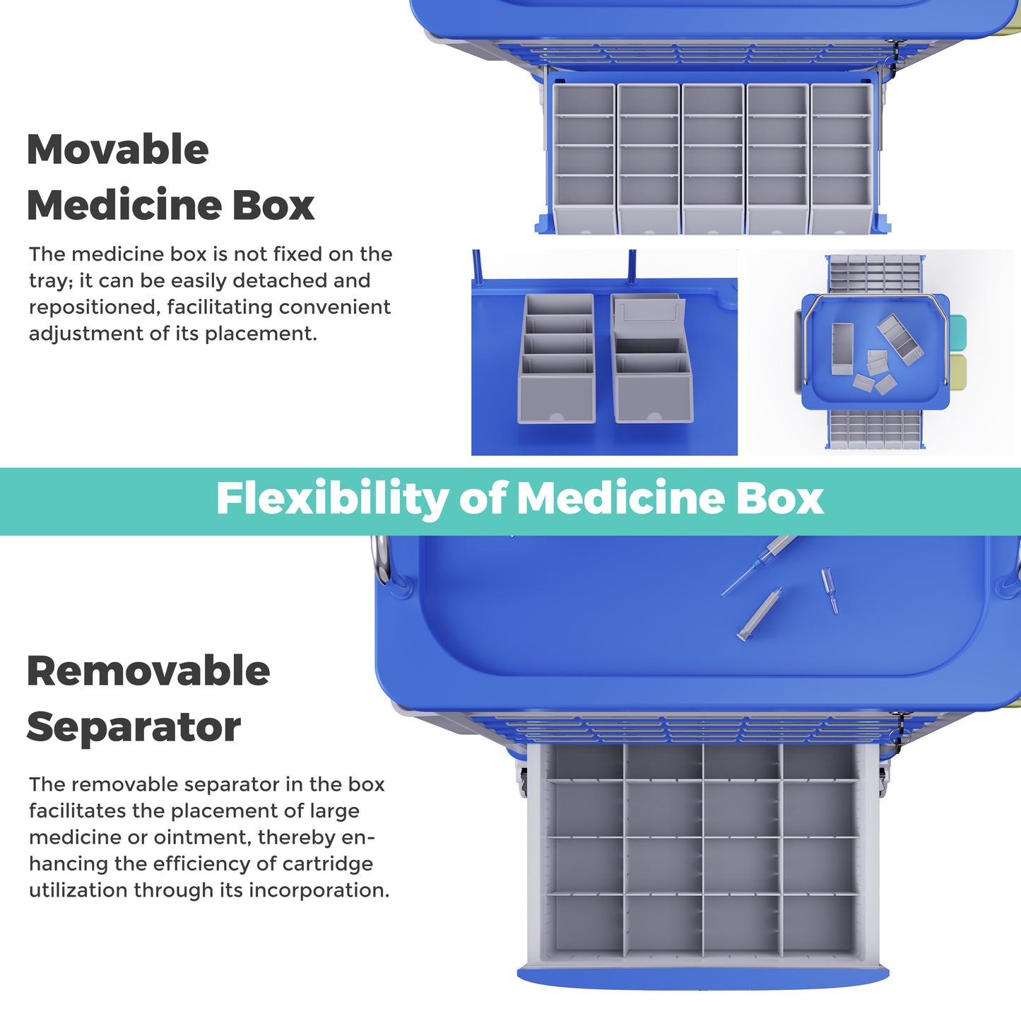 OLERN Medication Bins Cart with 200 Bins, 5 Medicine Tray and Drawer with Hidden Sub Laptop Workbench