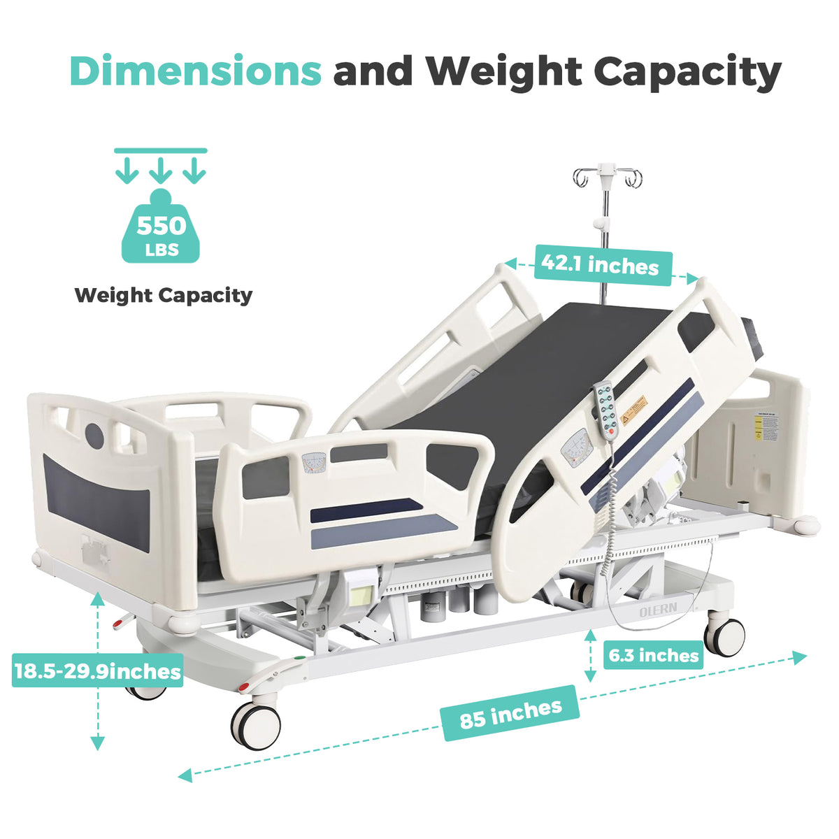 Premium 5 Function Full Electric ICU Hospital Bed with 4.7" Mattress for Home Use-17.7" - 29.5" Height Range-CPR One-Click Recovery-5" Casters, 550LBS Loading, Adjustable Medical Bed Frame-Navy