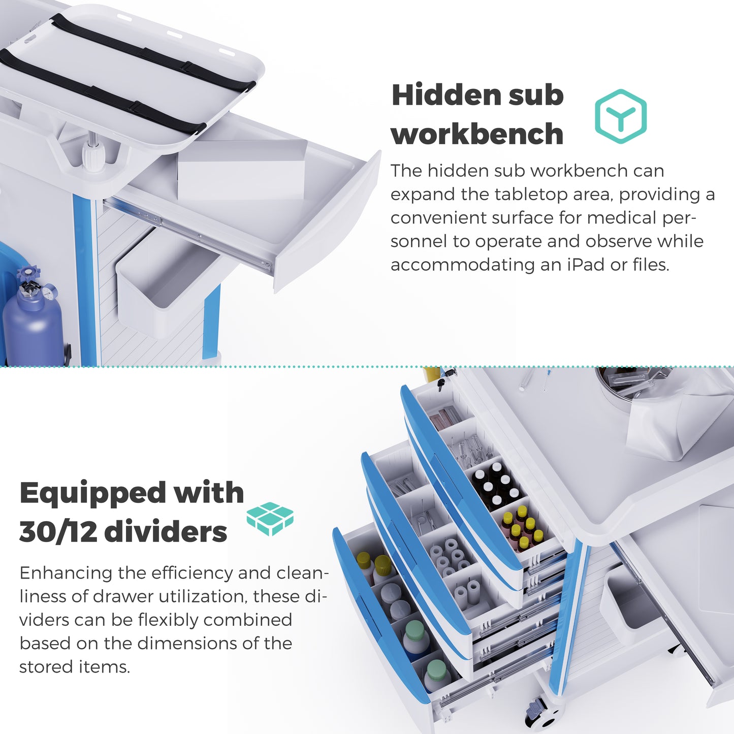 OLERN Rolling Medical Storage Crash Cart with Drawers Hospital and Home Use