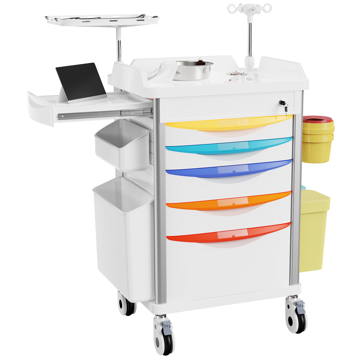 OLERN Pediatric Emergency Crash Cart with Colorful Drawers & IV Pole