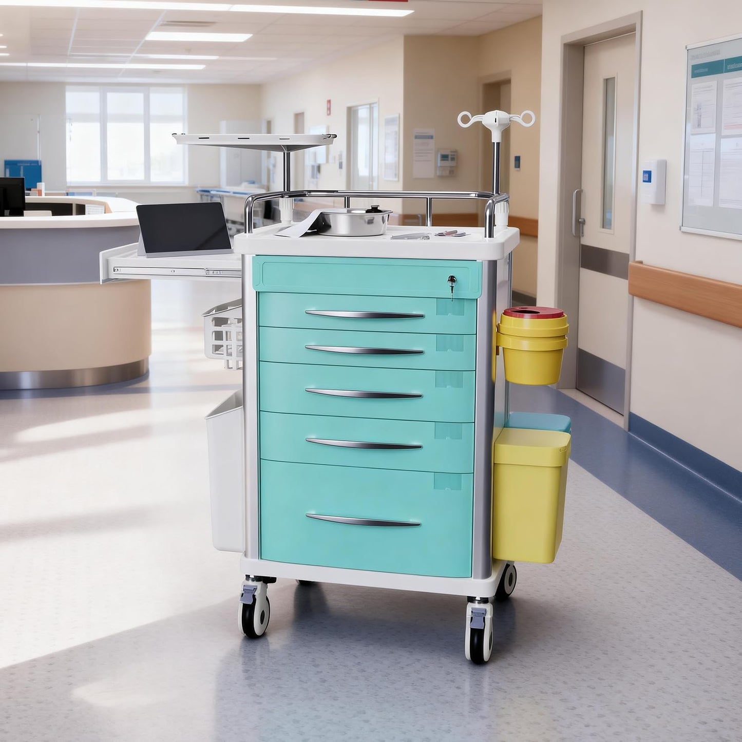 OLERN Rolling Medical Crash Cart with Drawers All-in-one