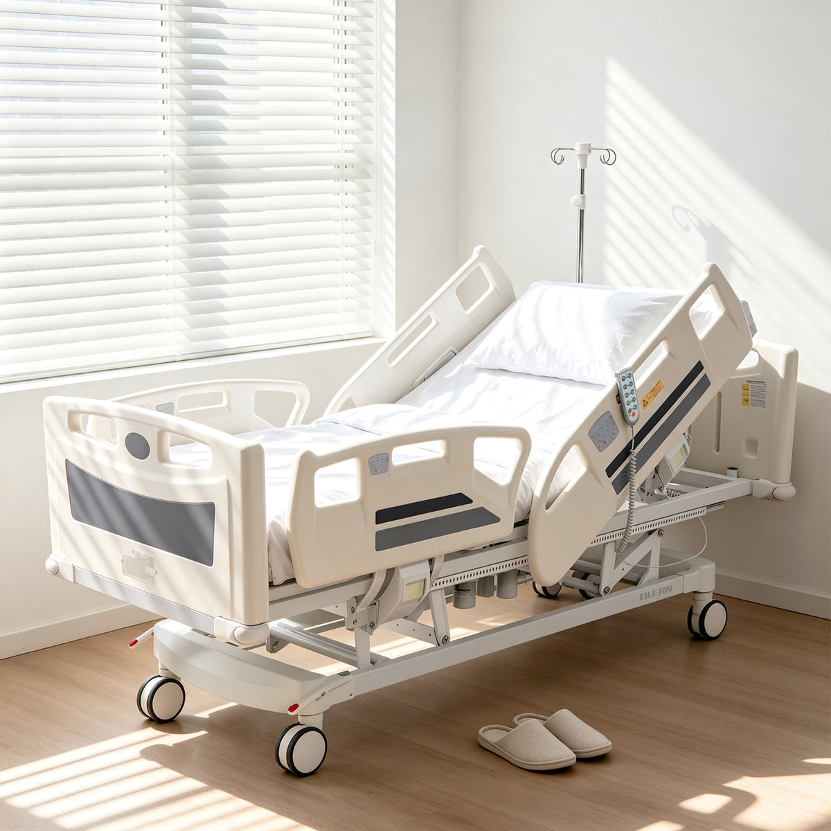 Premium 5 Function Full Electric ICU Hospital Bed with 4.7" Mattress for Home Use-17.7" - 29.5" Height Range-CPR One-Click Recovery-5" Casters, 550LBS Loading, Adjustable Medical Bed Frame-Navy