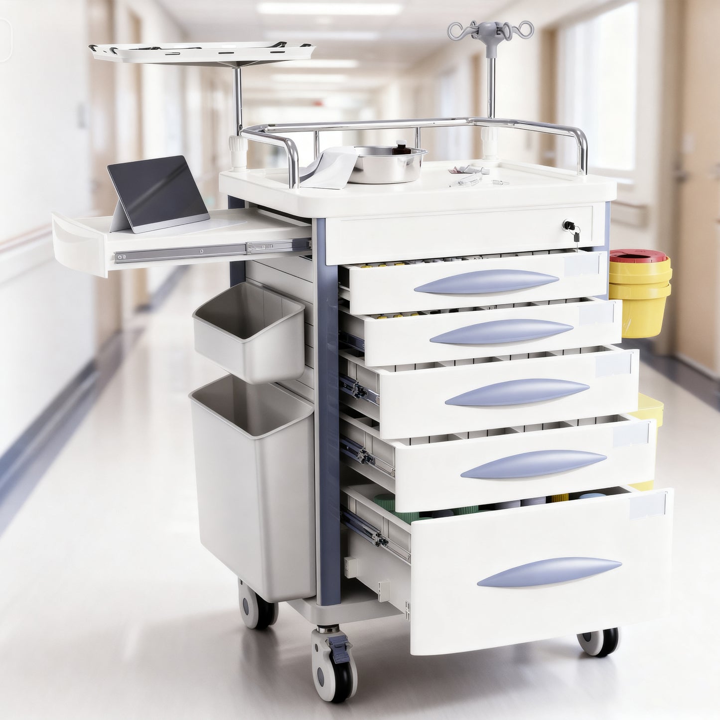 OLERN Medical Rolling Crash Cart with Drawers and File Box