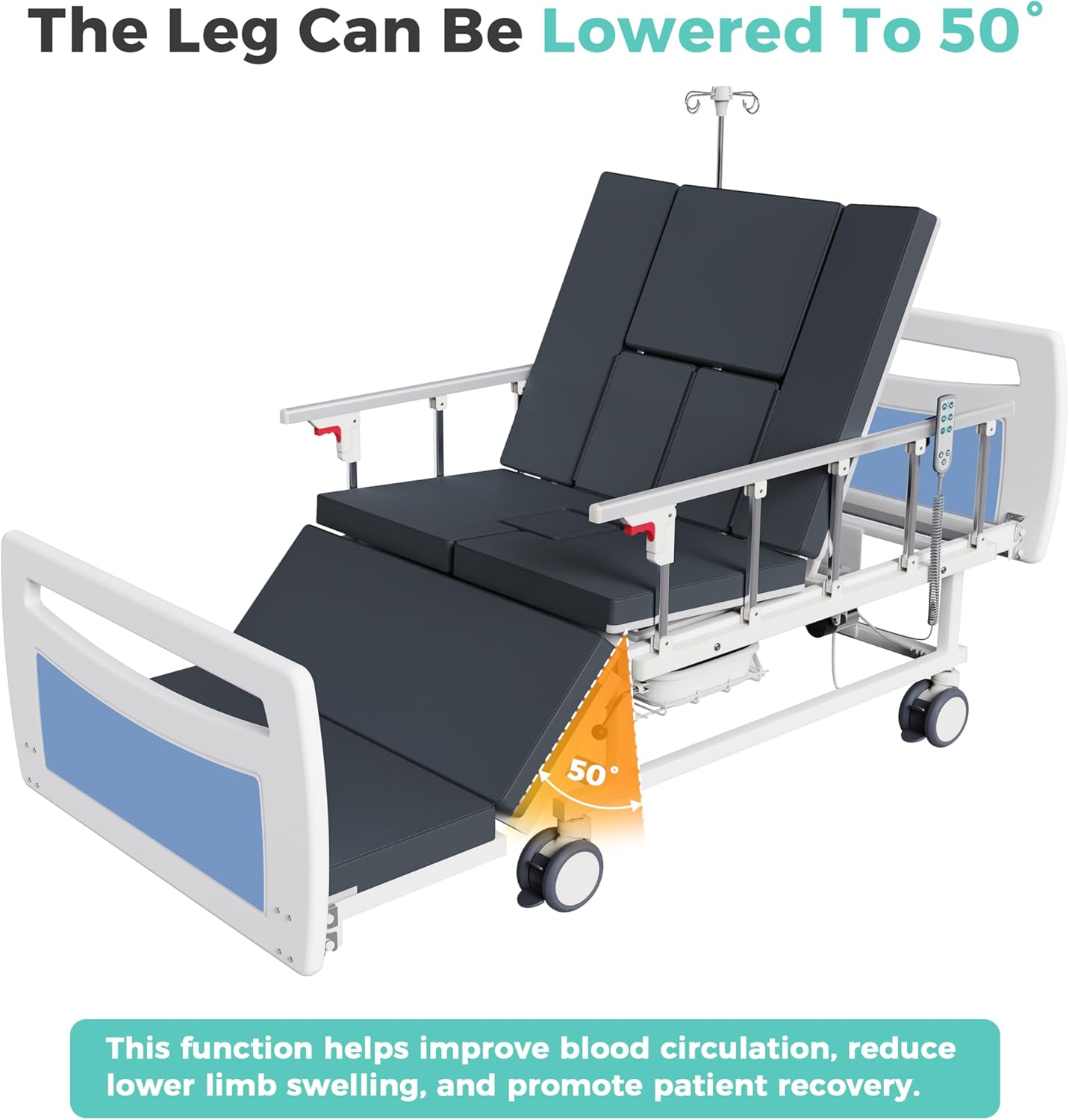 Advanced Full Electric Hospital Bed for Home Use,Adjustable Nursing Bed with Remote Control,5" Large Locking Casters,Waterproof Foam Mattress,IV Pole,Bedpan,Hair-Washing Device,550 LBS Loading