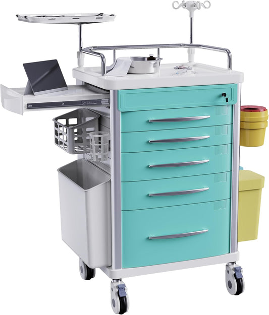 OLERN Rolling Medical Crash Cart with Drawers All-in-one