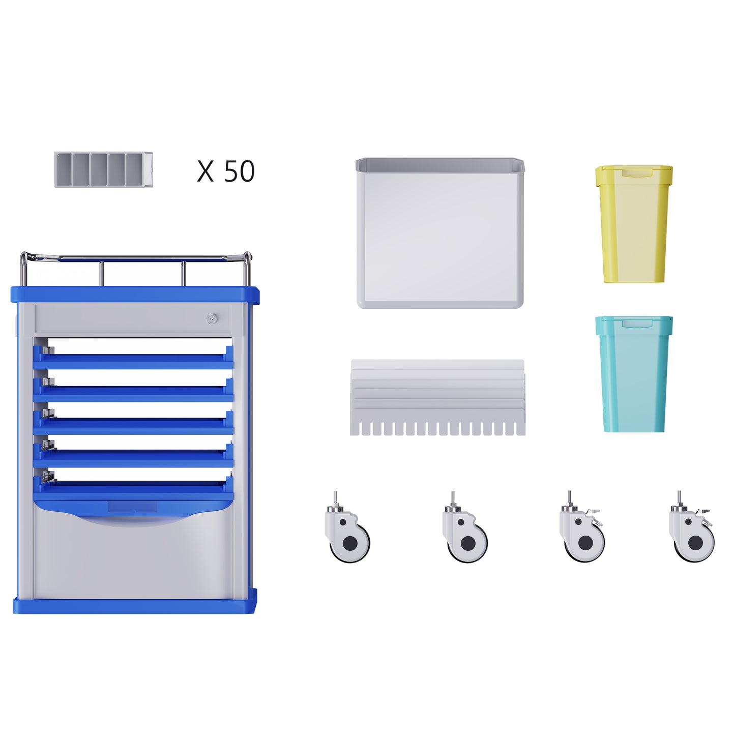 OLERN Medication Bins Cart with 200 Bins, 5 Medicine Tray and Drawer with Hidden Sub Laptop Workbench