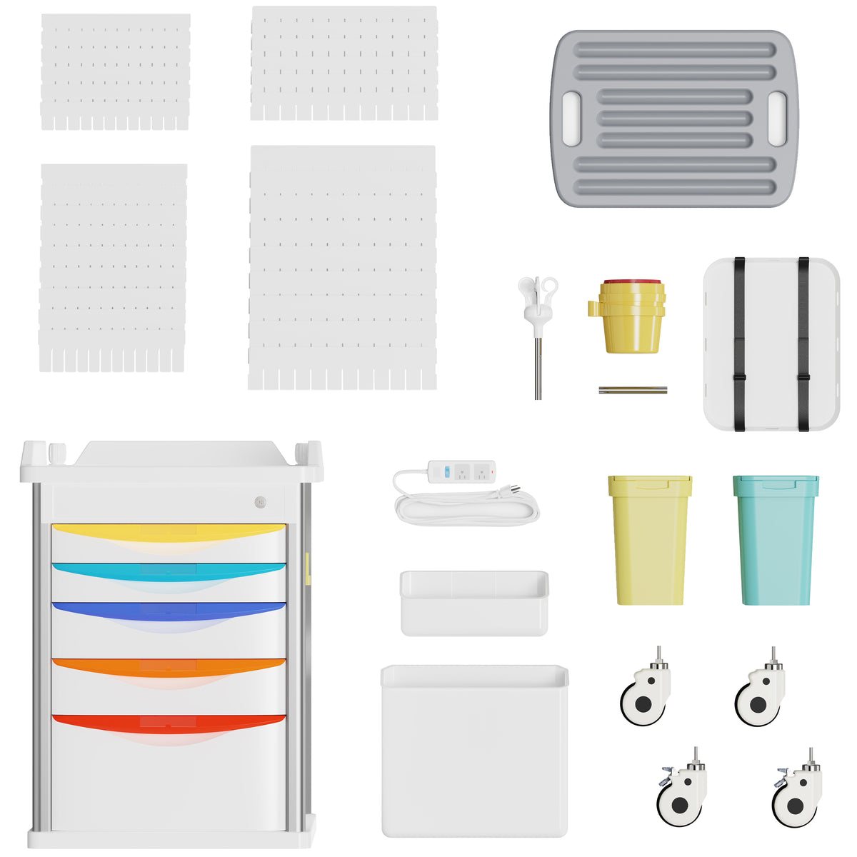 OLERN Pediatric Emergency Crash Cart with Colorful Drawers & IV Pole