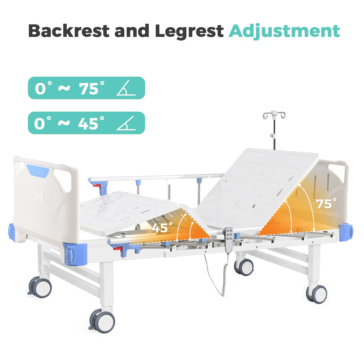 Full Electric Hospital Bed with Memory Mattress for Home Use-Back&Leg Adjustable-IV Pole Included-5" Casters, 550LBS Loading, Adjustable Medical Bed Frame