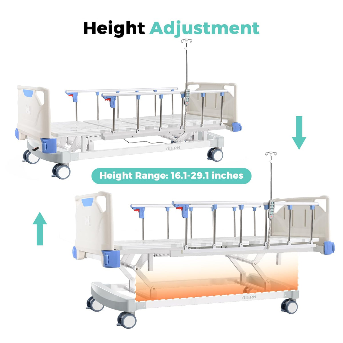 Premium 3 Function Full Electric Hospital Bed with 4.7" Memory Mattress for Home Use-16.1"-29.1" Height Range, Central Control System-5" Casters, 550LBS Loading, Adjustable Medical Bed Frame